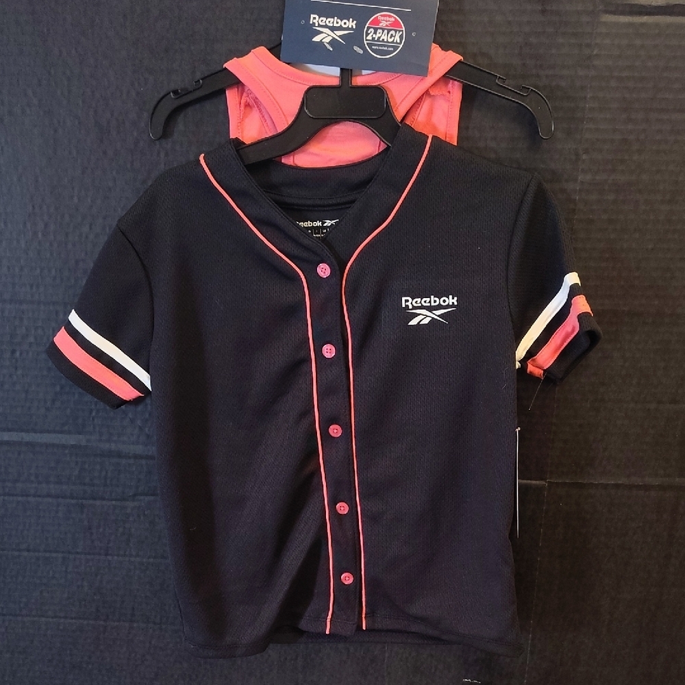 Reebok Black and Pink Button-Up Shirt
